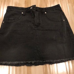 Black distressed jean skirt